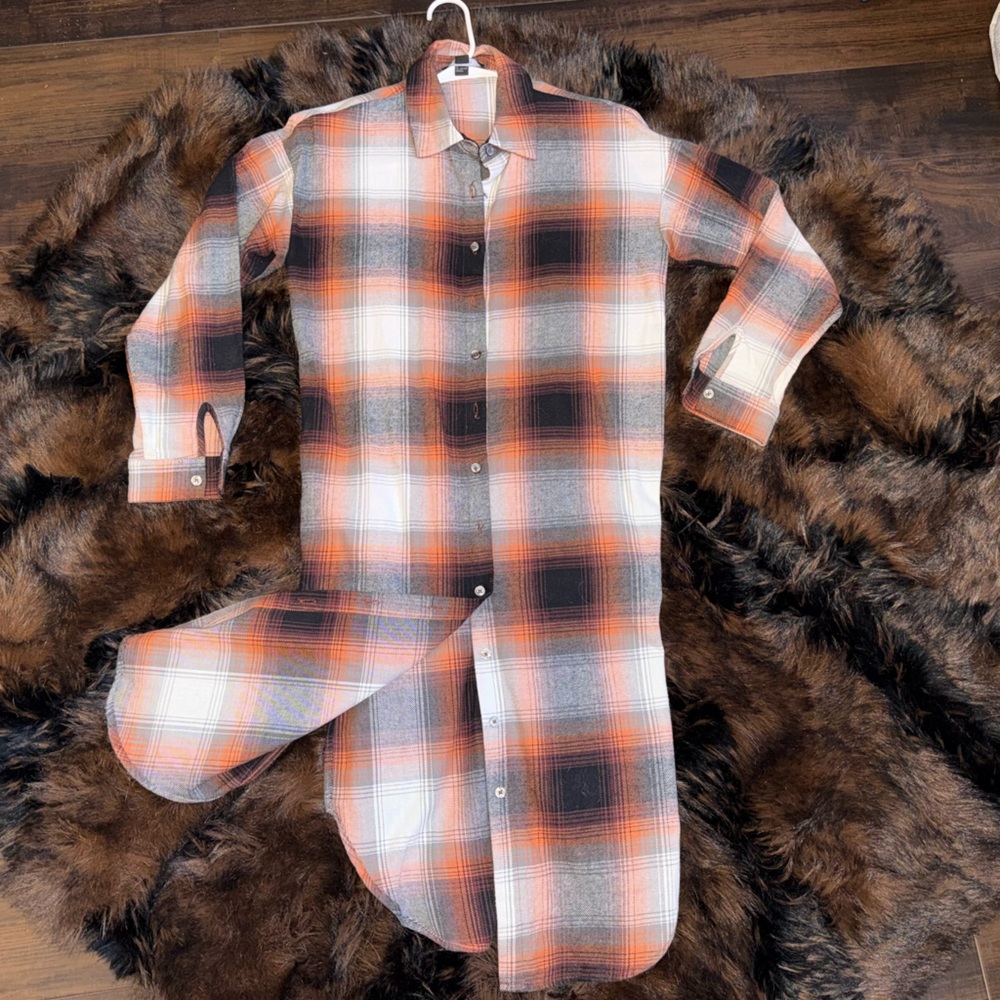 Forever 21 Orange and Black Plaid Button Down Shirt